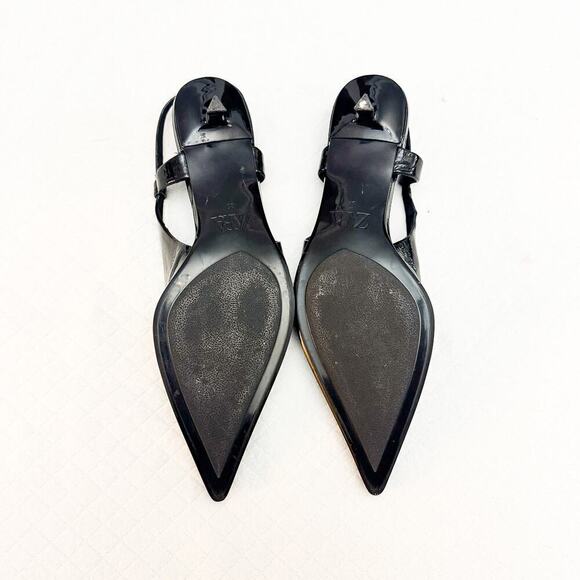 Zara Black Patent Leather Pointy Toe Kitten Heel Size 37 MINT - Picture 2 of 5